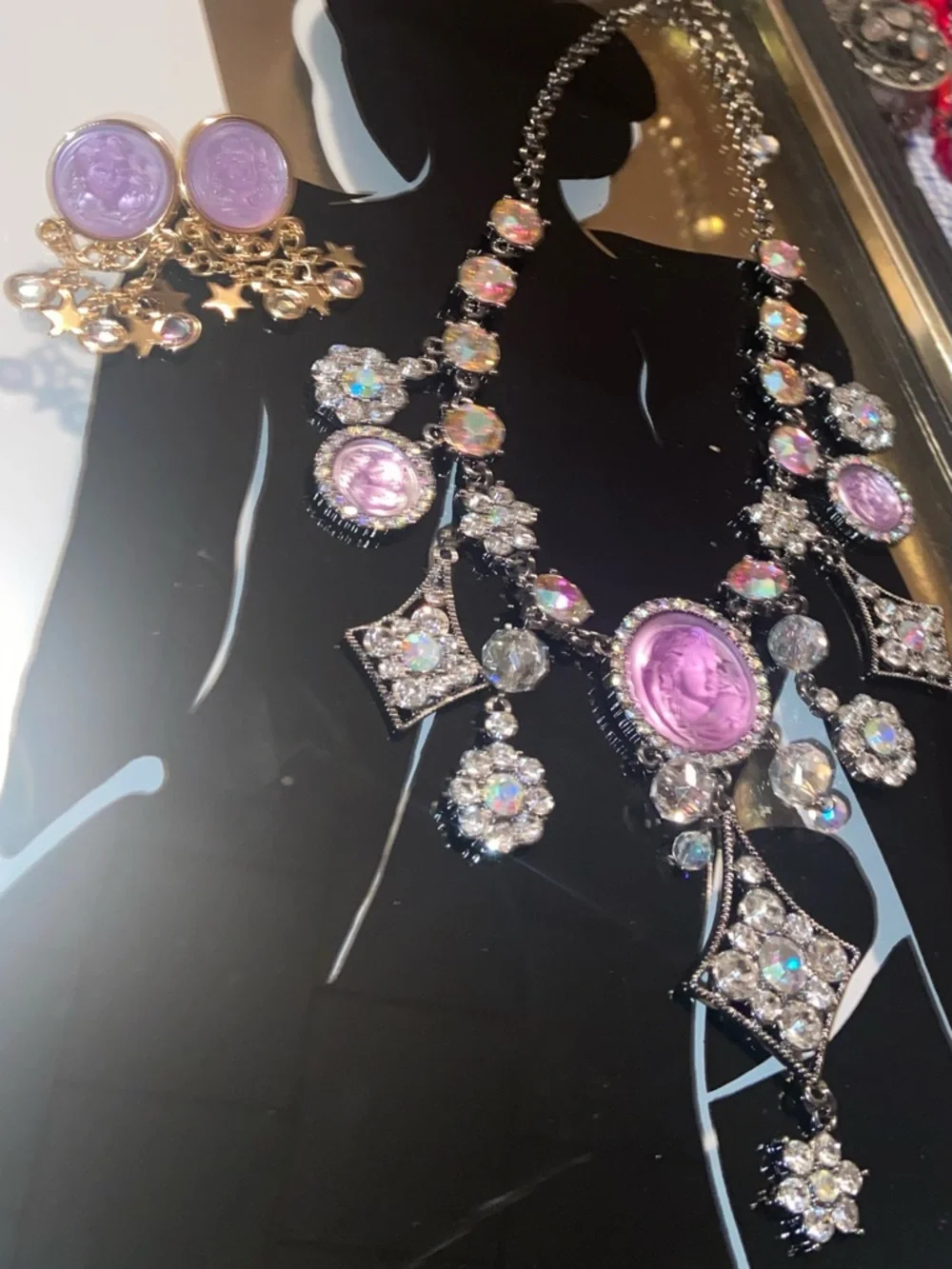 Kirks Folly Aurora Crystal Statement Angel Necklace and Earring Set in Lavender